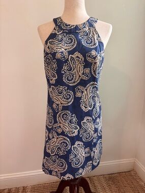 Ann Taylor LOFT Petites 4P Blue Paisley Shift Dress Sleeveless